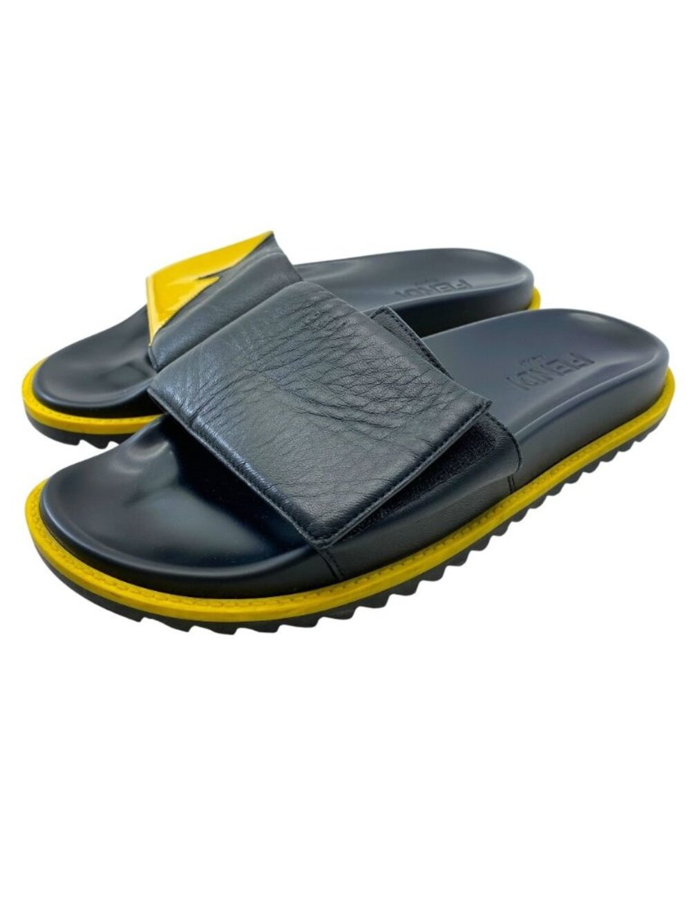Fendi Monster Bag Bugs Slide Sandals Leather Black Yellow High Quality